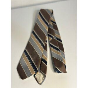 VTG 90s Silk Tie 3" Beige Tan Blue Horizontal Stripes Formalwear John-Barton